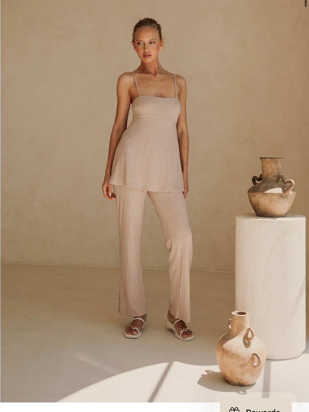 Sabo Skirt Beige Printed Spaghetti-Strap Cami & Wide-Leg Jumpsuit